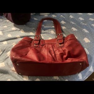Coach SOHO Pleated RED Leather Large Tote Handbag